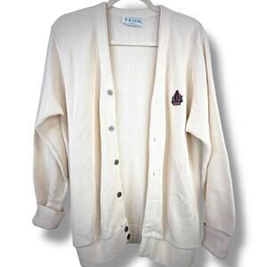 Vintage IZOD Classic Cream Embroidered Grandpa Button Slouchy Oversized Cardigan